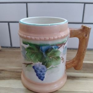 Vintage grape Majolica type mug Occupied Japan stamp 1940s